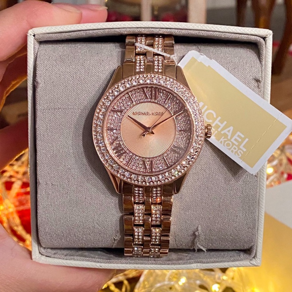 Michael Kors Women’s “Harlowe” Analog Pave Rose-Gold Watch, 38mm